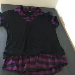Digital Plus Black  and Purple Plaid Accented Tunic Top - Size 3X